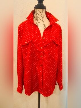 Red Polka Dot Long-Sleeve Shirt - Classic Women’s Button-Up